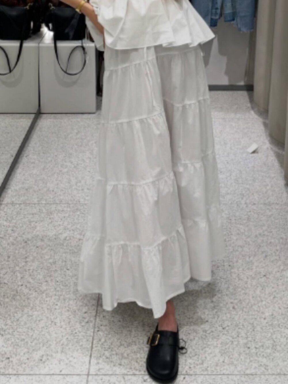 Zara Tiered Cotton Maxi Skirt NWT White Size XXL - Picture 2 of 8